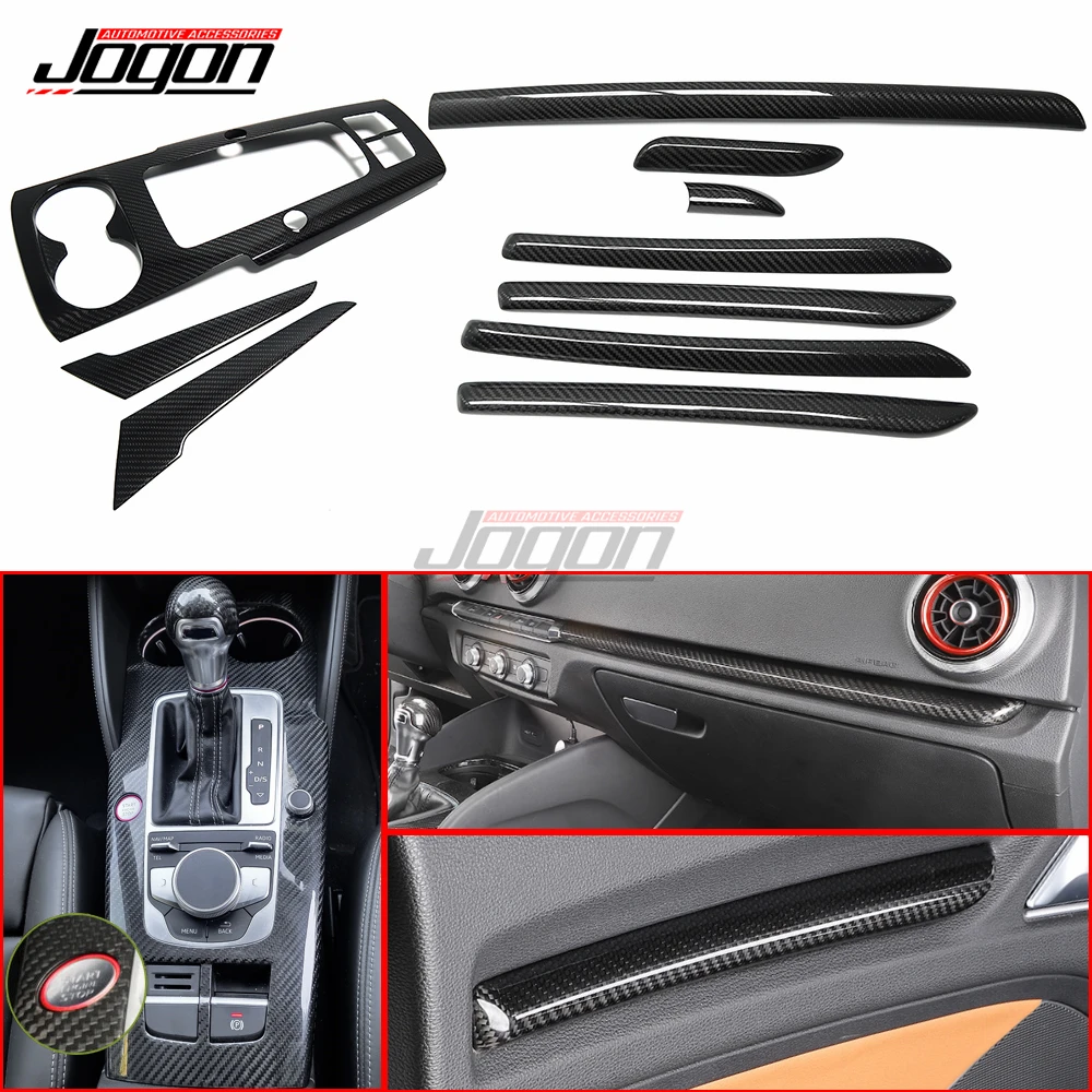 JOGON RHD Carbon Fiber Car Interior Center Console Gear Shift Strip Inner Door Panel Cover Trim For Audi A3 8V S3 RS3 2014-2018