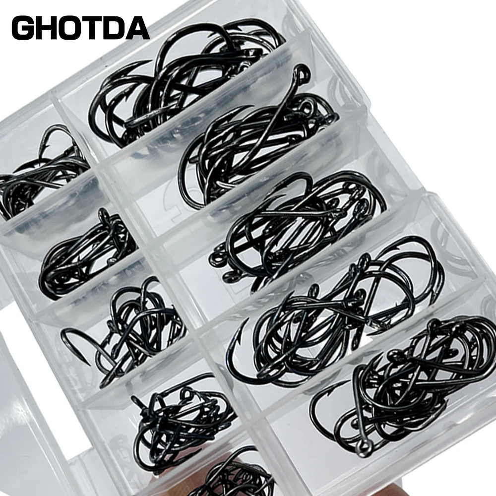 100 Pcs Fishing Hook Set J Shape High Carbon Steel Fishing Hook Sea Fishing Equipment Accessories Tools