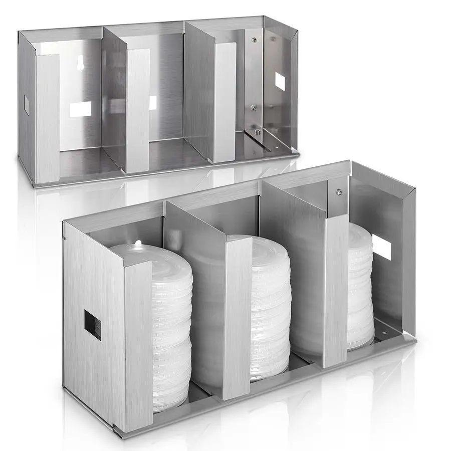 

Stainless Steel Cup Dispenser with Adjustable Dividers Silver Cup and Lid Holder Cup Lid Organizer Storage for Cabinet Kitchen C