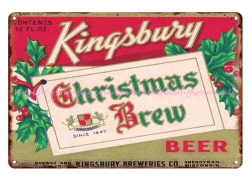 1930s Kingsbury Christmas Brew Beer Breweries Sheboygan WI tin sign decor design