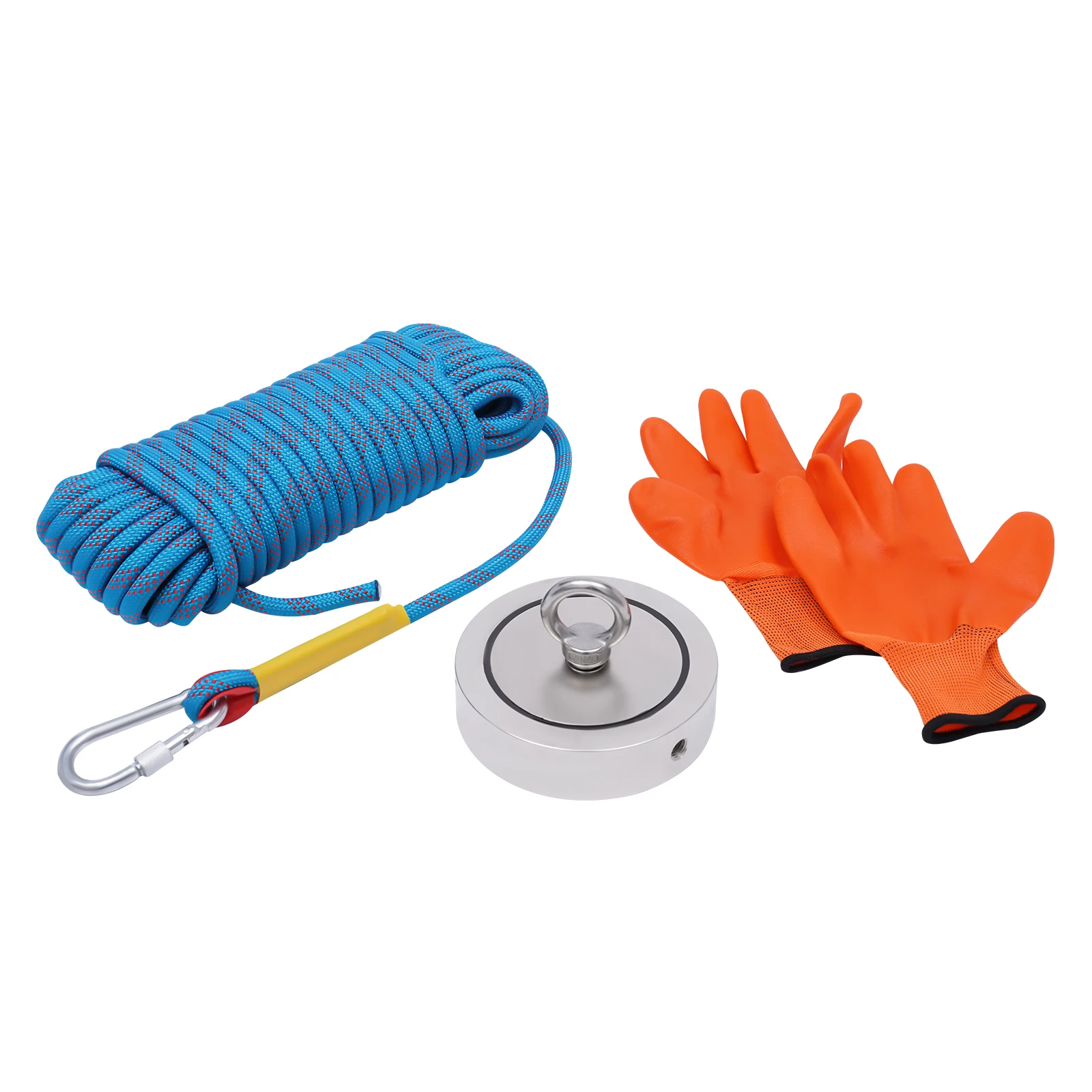 4000LB Kit Deluxe Double Sided Fishing Magnet Super Strong Includes Case, Rope, Gloves, Hook, and Rubber Protector