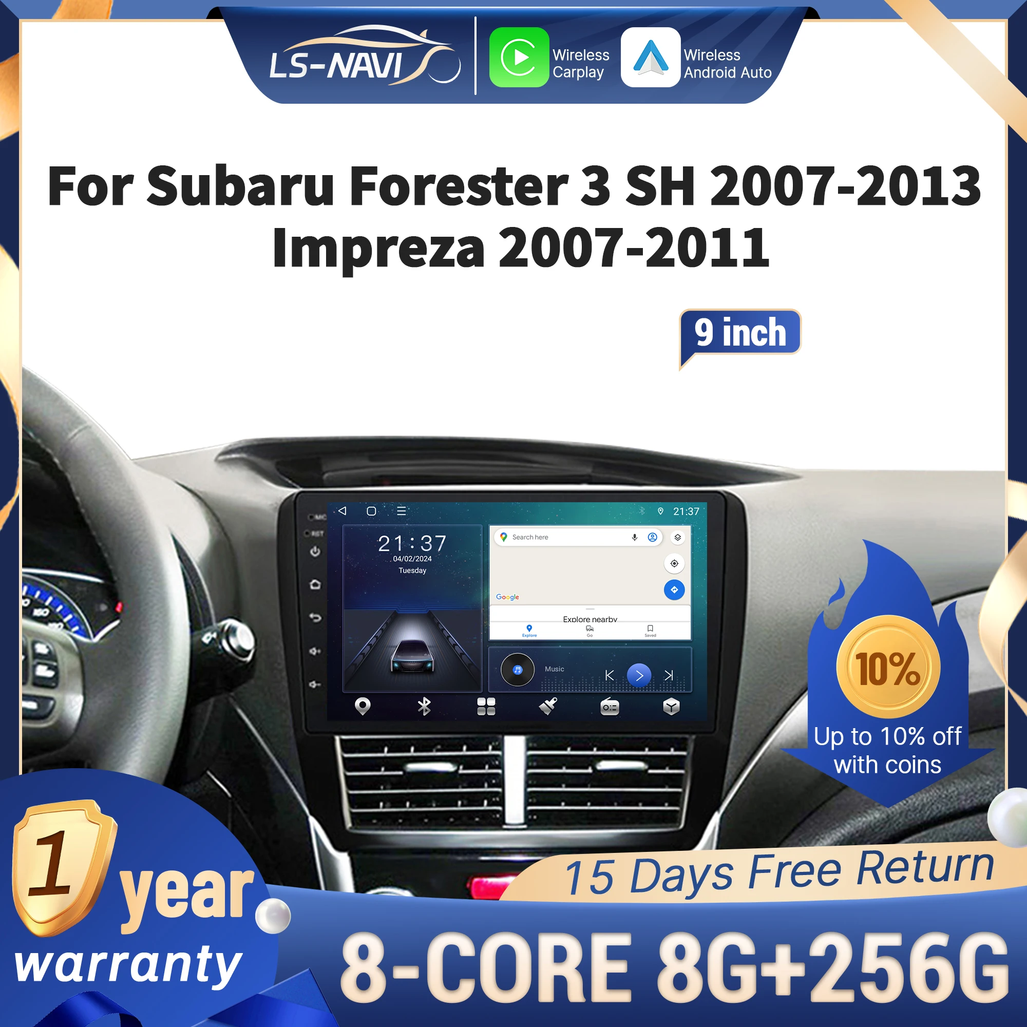 

For Subaru Forester 3 SH 2007-2013 Impreza 2007-2011 Car Radio Multimedia GPS Wireless CarPlay 4G Touch Screen Head Unit Stereo