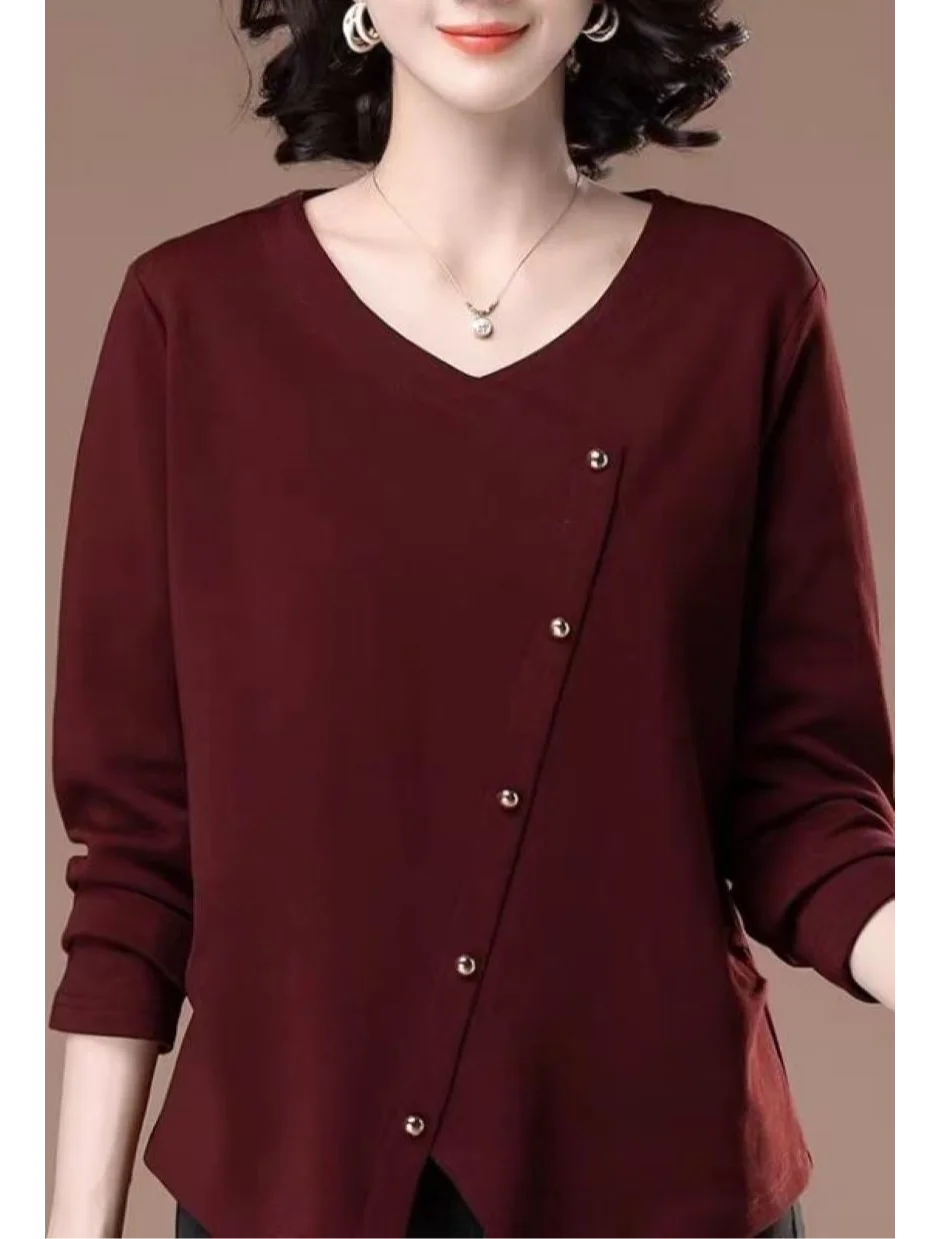 T-shirt lunga ampia Sve V-Ne plus Size Faion da donna Autunno Top Pancia che nasconde il strato base dimagrante irt