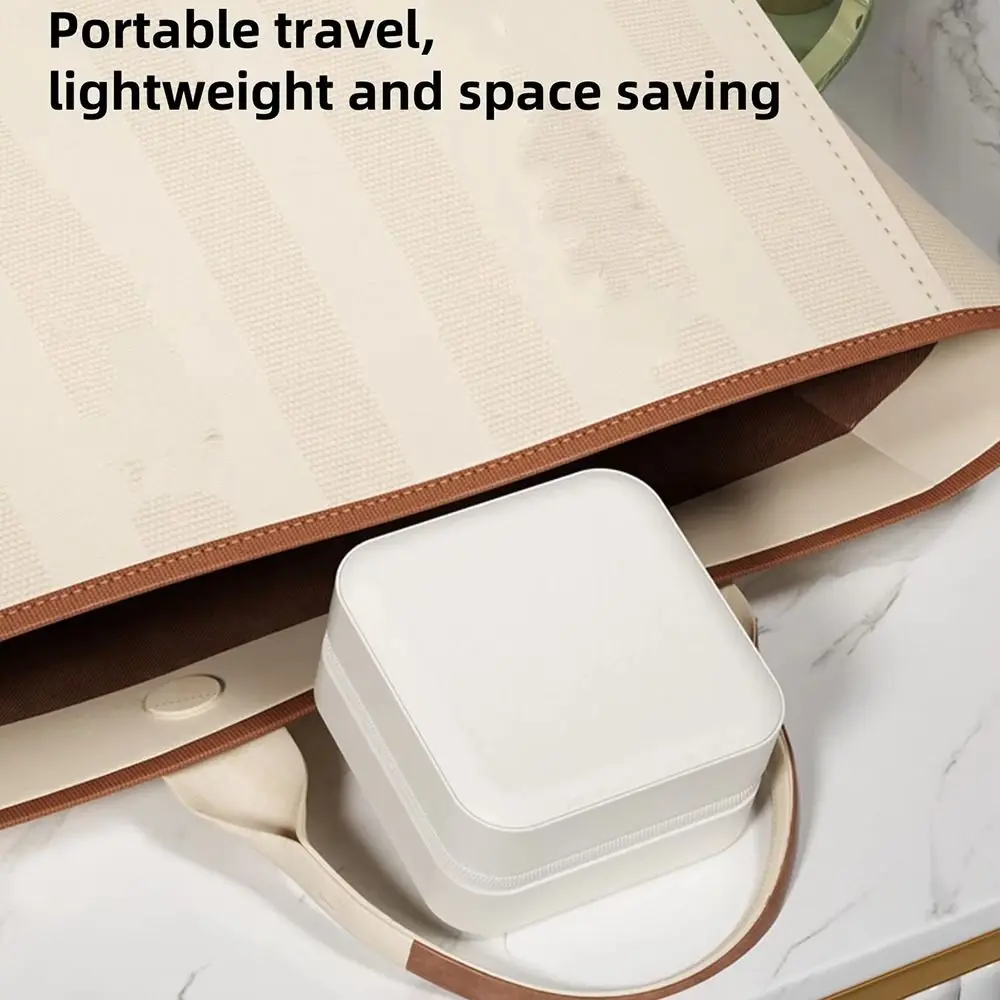 

Detachable Jewelry Box with Mirror Portable 3-Color Light LED Lighted Earrings Case Space Saving Zipper Closure