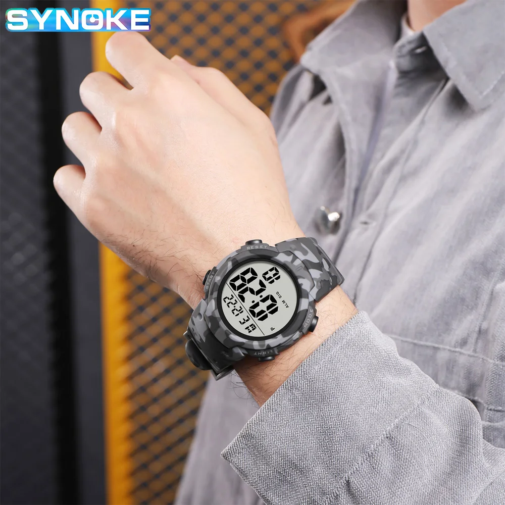 Digital Stopwatch Sport Watches Men, 5Bar Waterproof Wristwatch Man,SYNOKE 9808