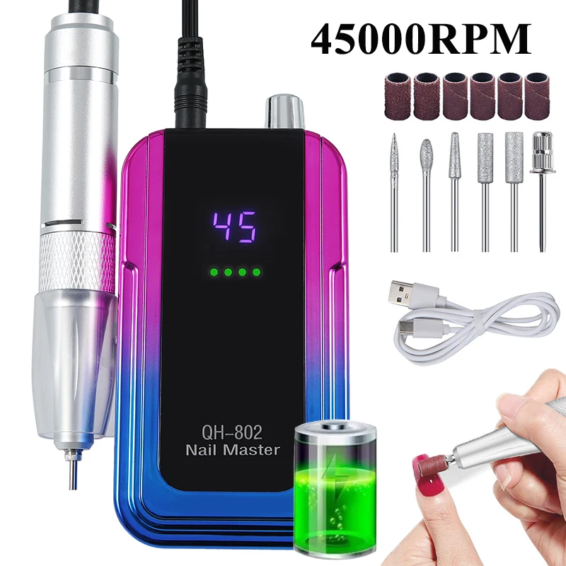 جديد 45000 دورة في الدقيقة قابلة للشحن آلة حفر الأظافر التدرج اللون الكهربائية مسمار الحفر ساندر منخفضة الضوضاء الملمع لأدوات صالون الأظافر #3