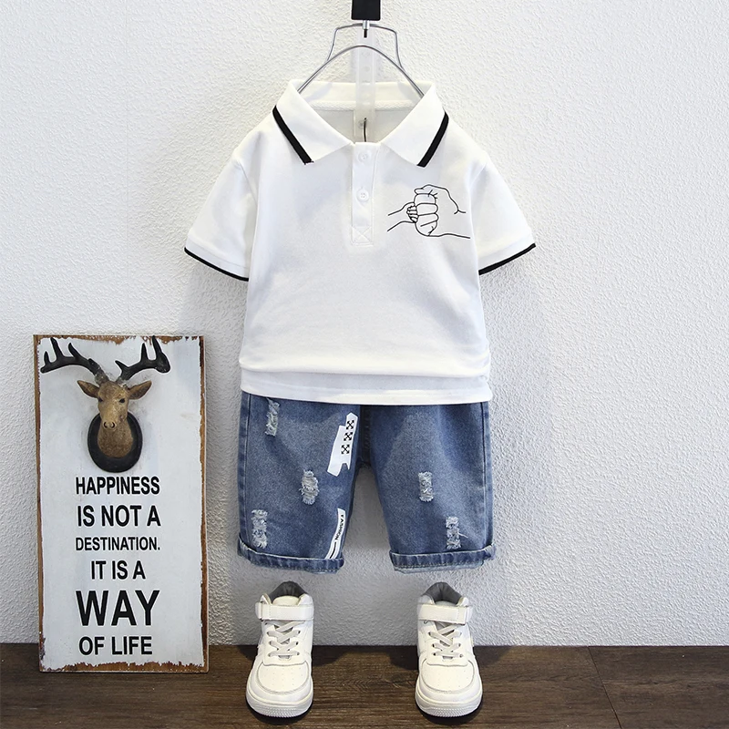 Children's clothing, boys, summer set, new year's small and medium-sized boys, polo shirt, short sleeved shorts, summer two-piec