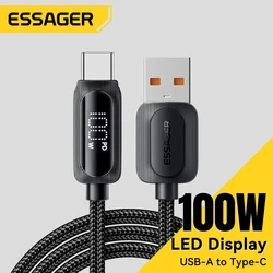 Essager 100W USB A to Type C Fast Charge Cable Type C Data Cord for Xiaomi Samsung Huawei Realme With Led Digital Display Cable