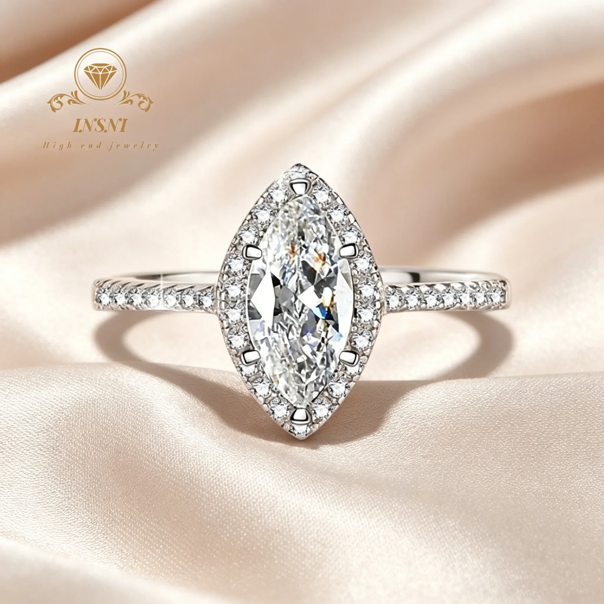 

925 Sterling Silver Marquise Cut Moissanite Halo Engagement Ring,Wedding Band for Women Affordable Light Luxury Jewelry Gift
