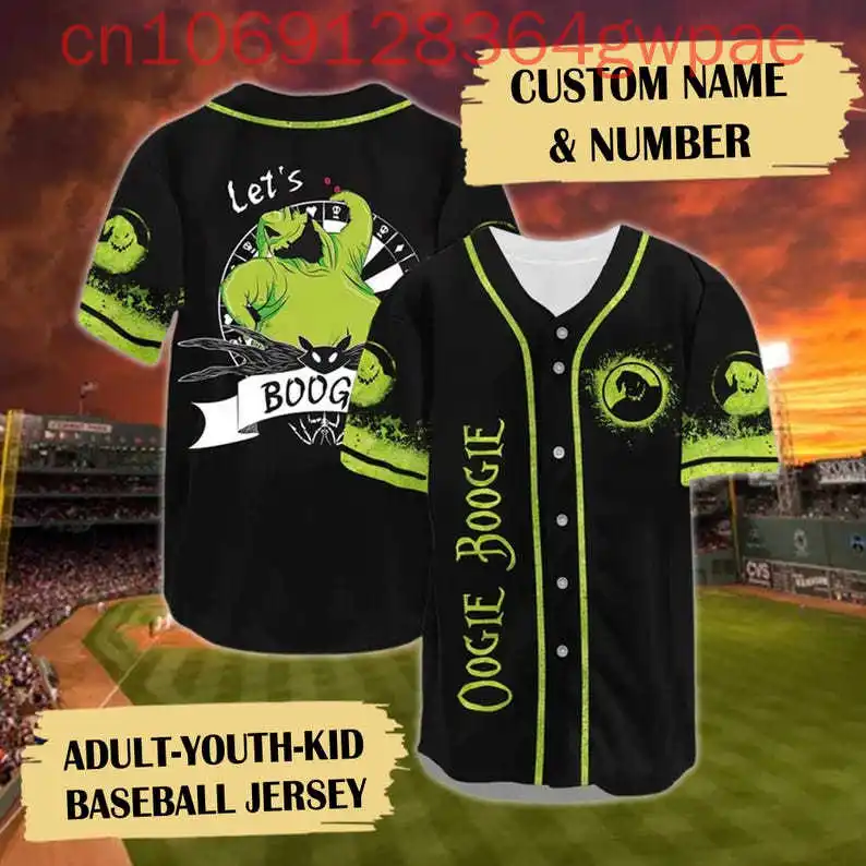 

Модный бейсбольный трикотаж Disney Oogie Boogie на заказ, мужские и женские бейсбольные рубашки с короткими рукавами, повседневная спортивная одежда