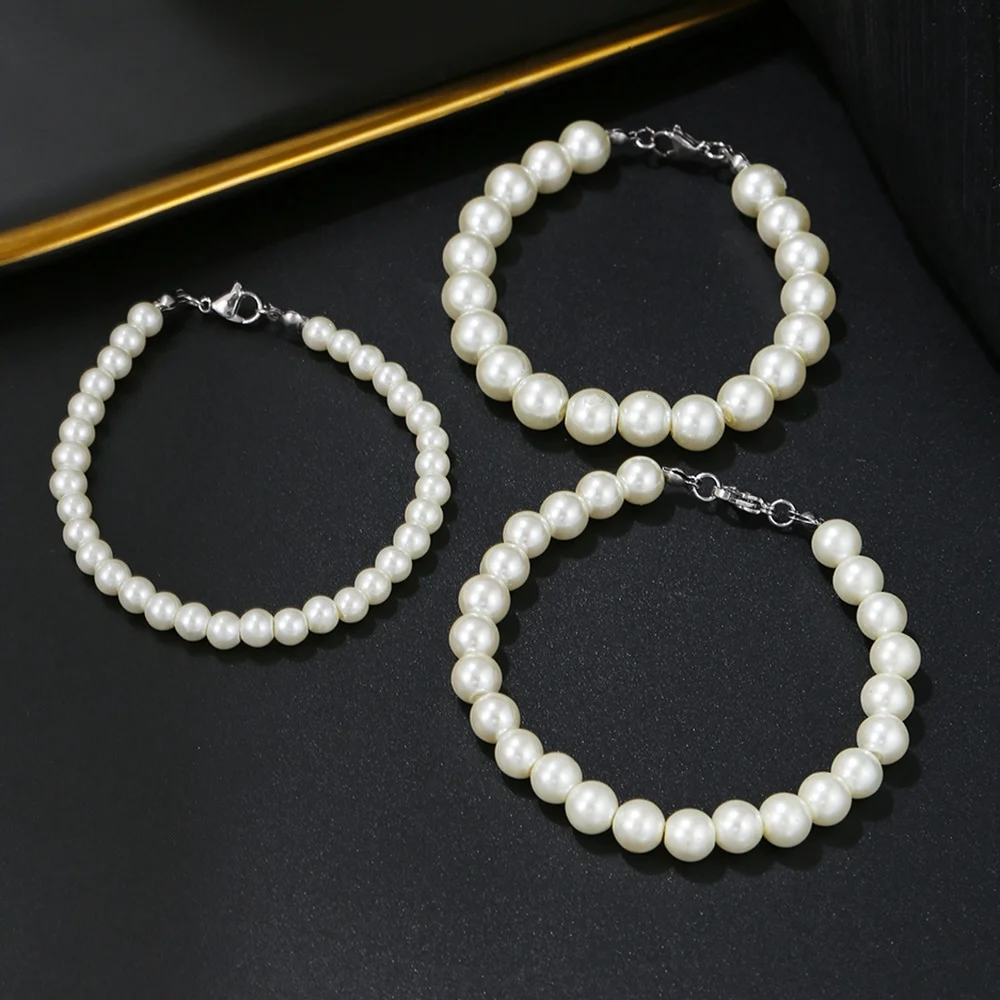 Simple Anti-Pearl Bracelet For Men Trendy Stainless Steel Beads Women Bracelet Fashion Pearl Jewelry Party Accessories Gift