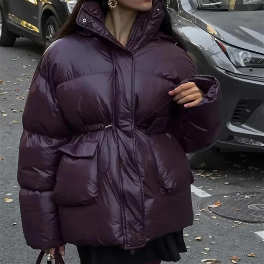 Vintage Bordeaux Dikker Gewatteerde Katoenen Jas Met Capuchon Dames Winter Stand Kraag Rits Volledige Mouw Jassen Vrouwelijke Straat Bovenkleding