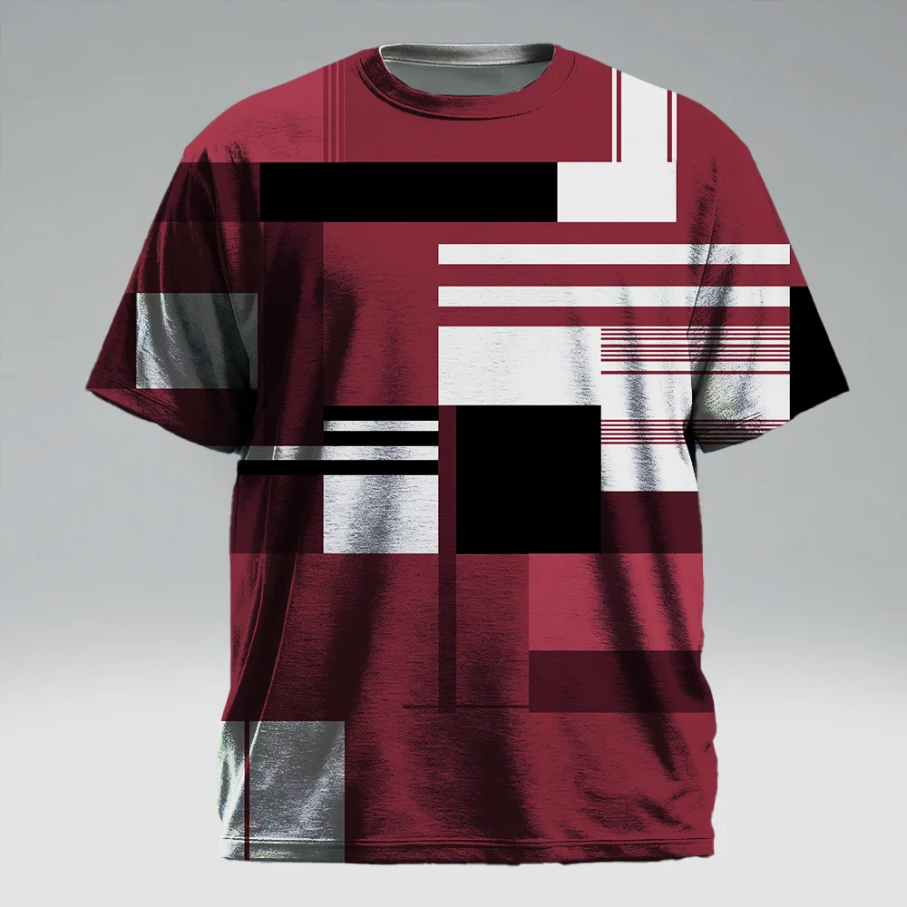 

S-9xl plus size Men's Short Sleeve T-Shirt: Plaid-Edgy Style - Sleek Thick-Line Plaid, Wrinkle-Resistant,