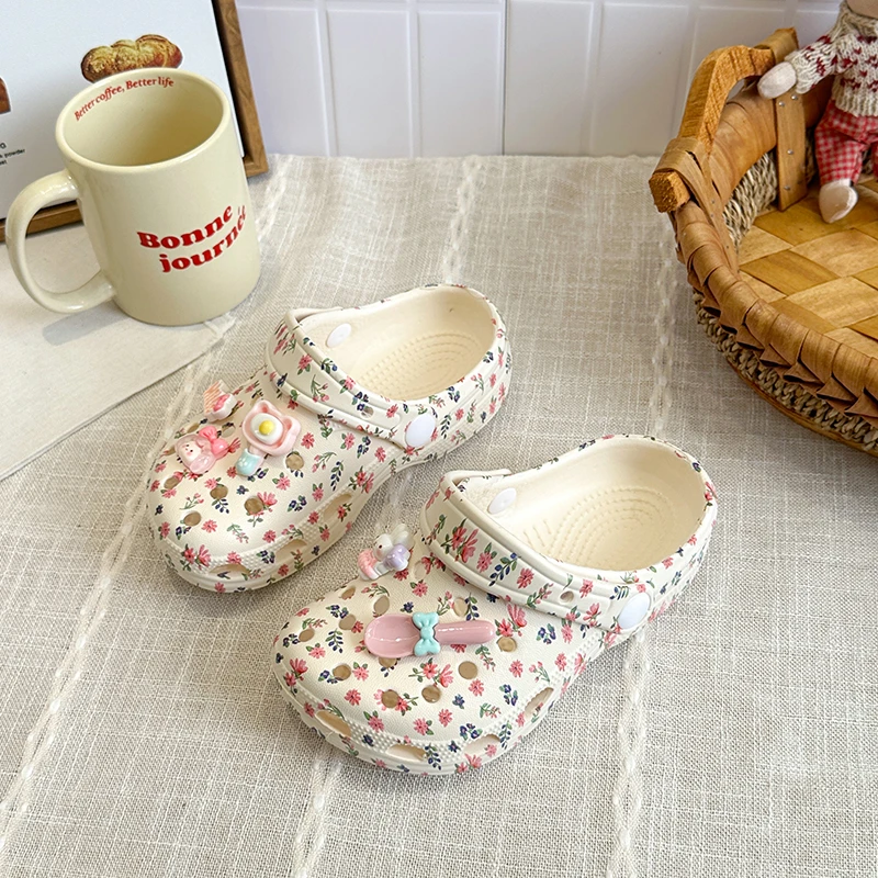 Summer Girls Fashion Thick Bottom Hole Shoes EVA Slippers Anti Slip Baotou Slippers Outdoor Beach Sandals