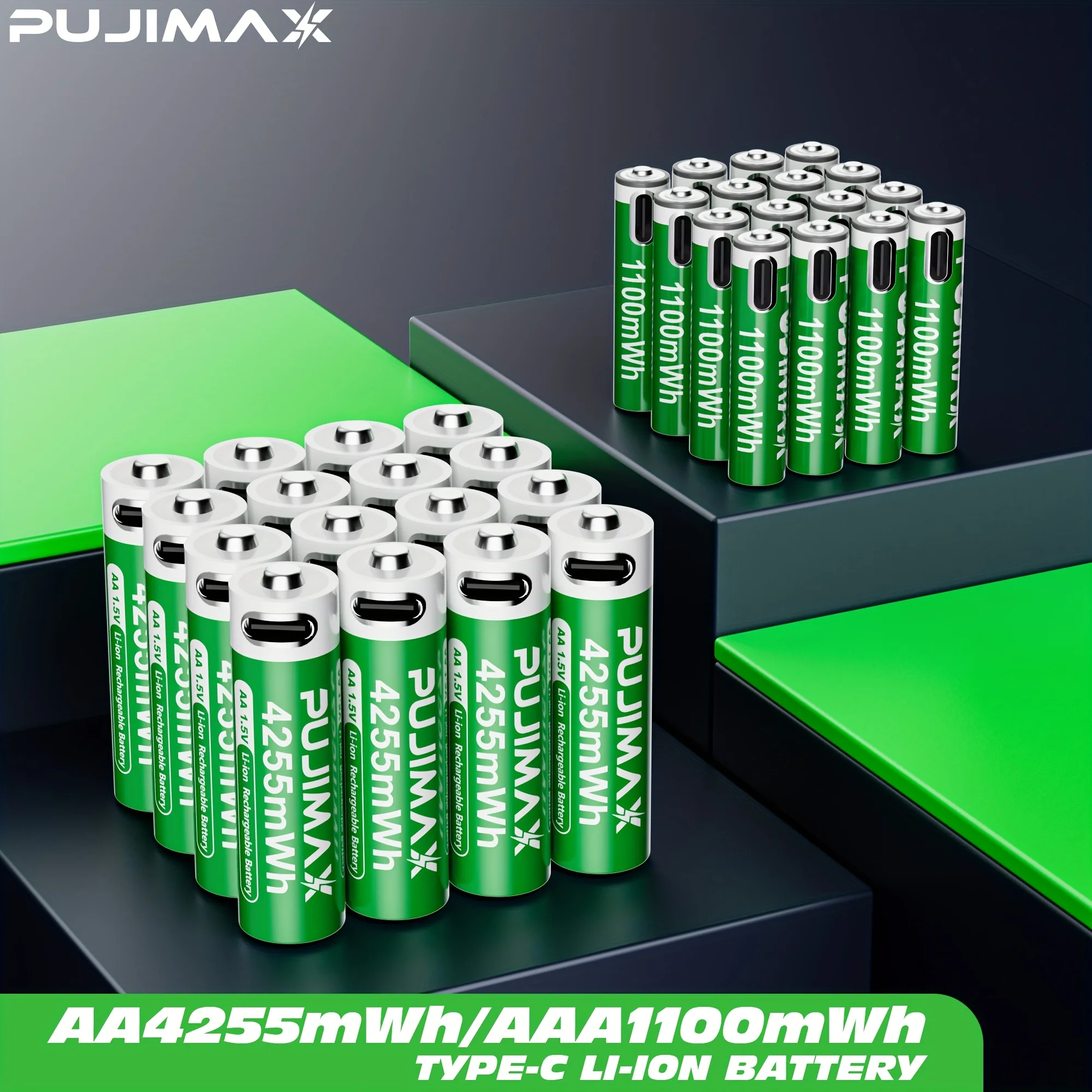 

PUJIMAX 1.5V AA/AAA 4255mWh/1100mWh 1.5V Lithium Rechargeable Battery Type-C Fast Charger High Capacity Electronic Keyboard