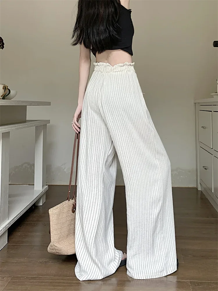 Pants Women Spring High Waist Wide Leg Trousers Striped All-match Casual Loose Fashion Cozy Simple Tender Korean Style Students