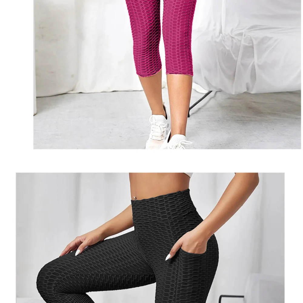 High Waisted Jacquard Bubble Yoga Leggings Slimming Sport Tights Women Fitness Workout Running Gym Exercise Pants