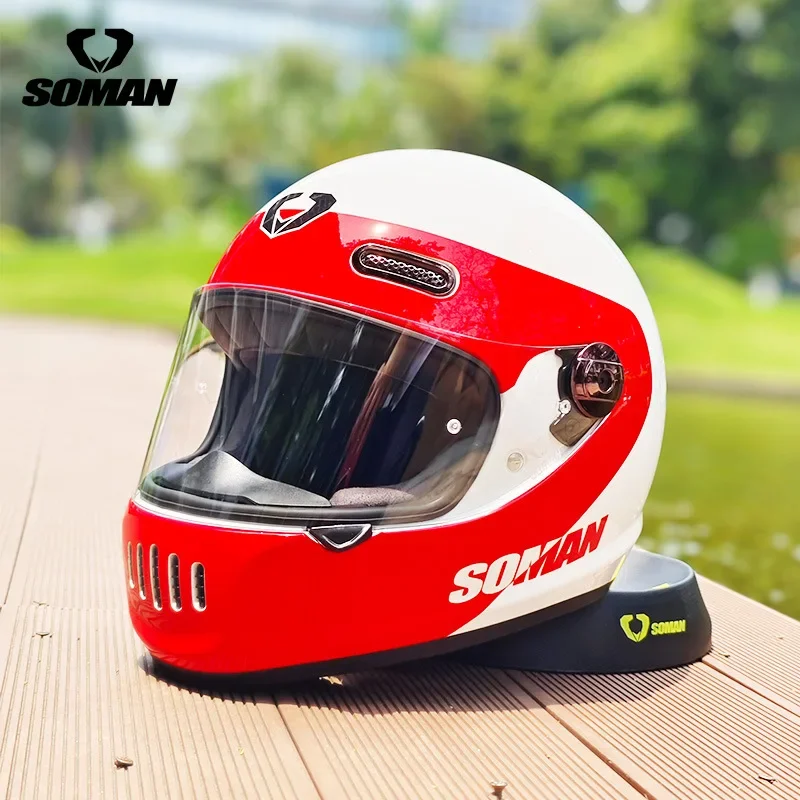 SOMAN Full Face Motorcycle Helmet Retro Moto Helmets Man Woman Casco Visor Motorbike Accessories DOT Approved Capacetes