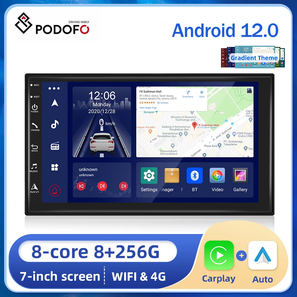 

Podofo 7" Android 12 Car Stereo Radio For Universal 8Core 4GWIFI GPS Navigation Carplay Auto Multimedia Player For Nissan Toyota