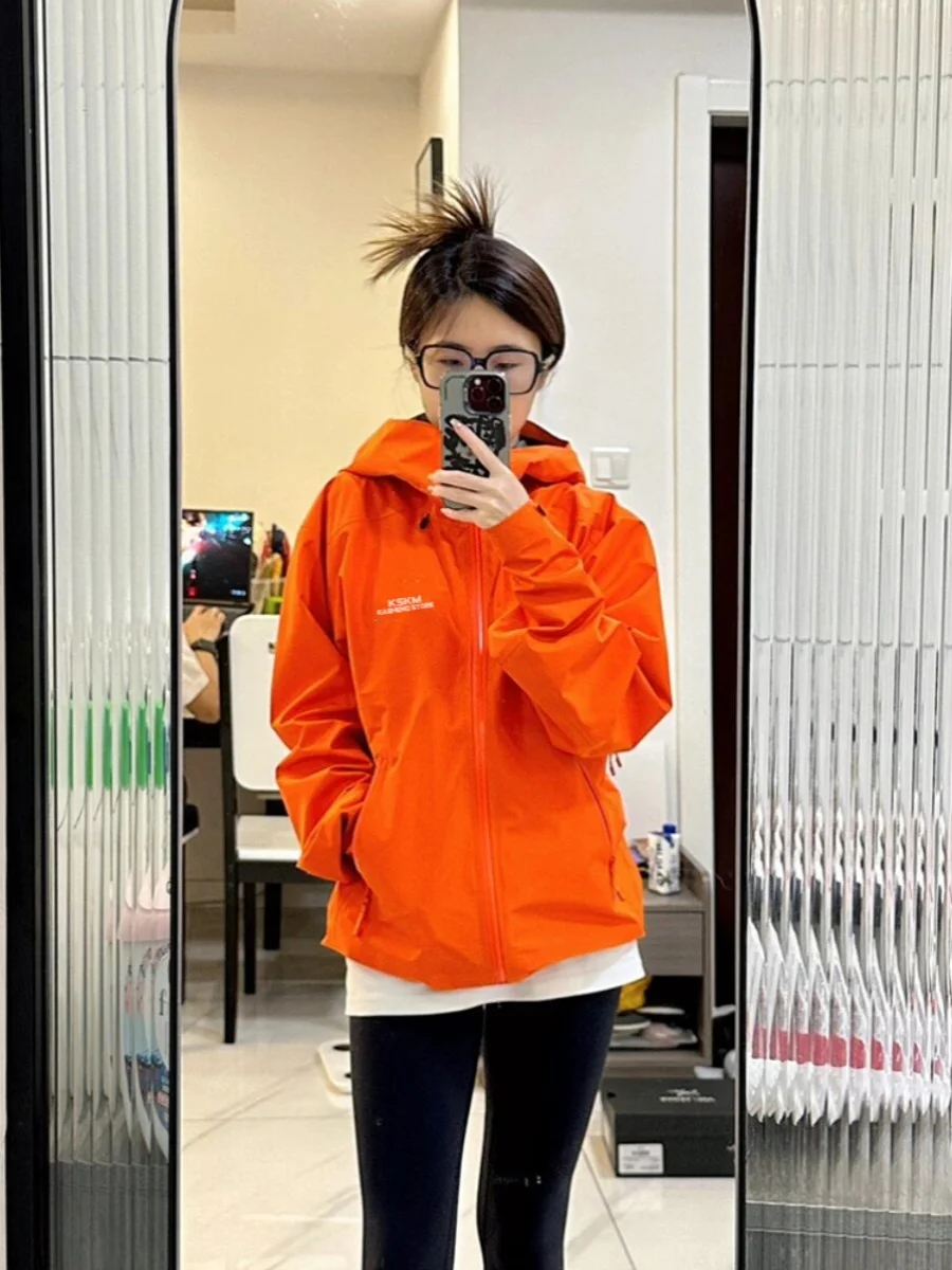 

Women's Orange Windproof Hiking Jaet Tee-in-One Outdoor Small Size Anti-Wind Mountain Climbing Suit Straight Leg Sle