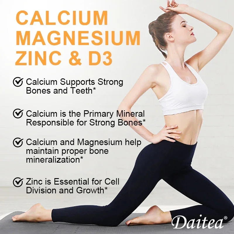 Daitea Calcium Magnesium Zinc + Vitamin D3 Capsules - Nervous System Digestion Teeth Muscle Overall Health Supplement