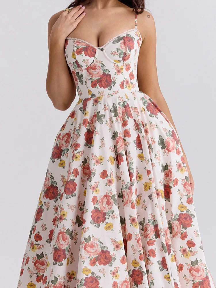 

Floral Print Princ Sle Puffy Dr Women's ter Ne Strapl Waist Cinched Double Layered Casual Summer Dr