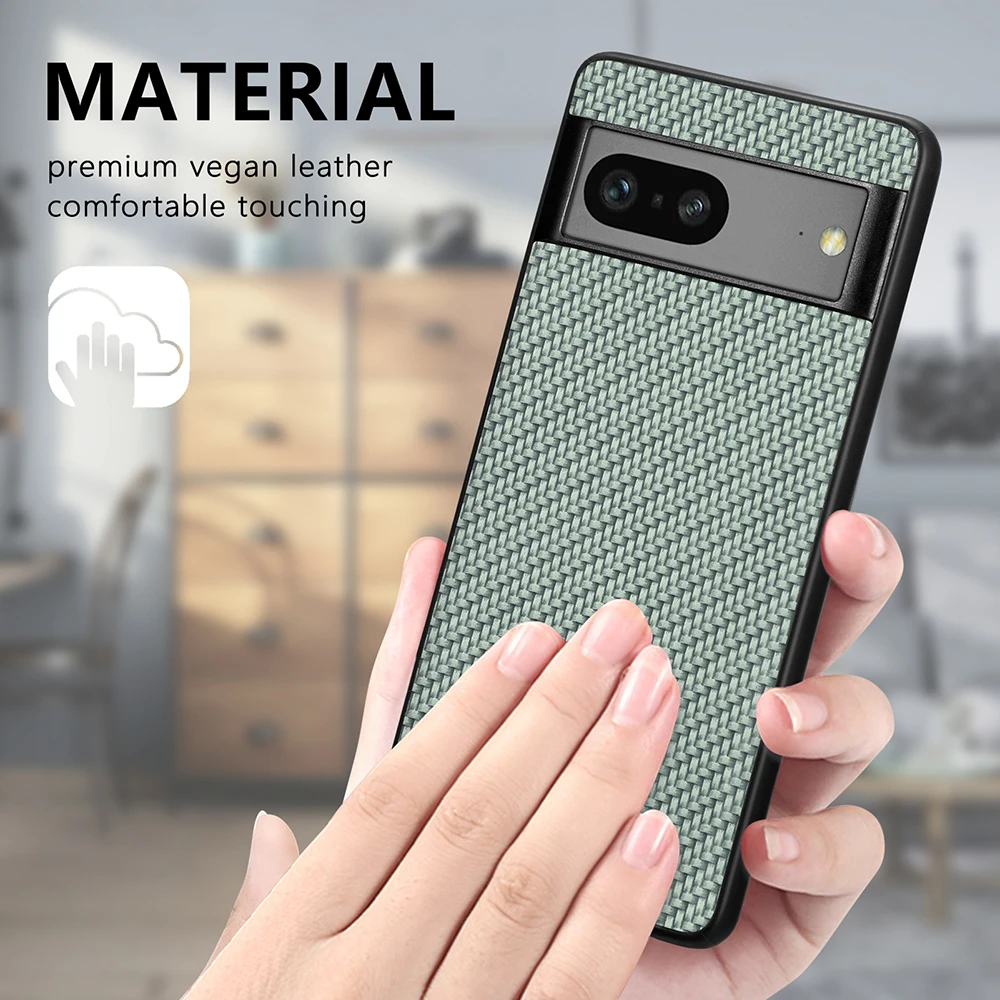 Phone Case For Google Pixel 7 Pro Pixel7 7Pro Full Cover Vegan Leather Material Fiber Pattern Shell Lens Camera Protector