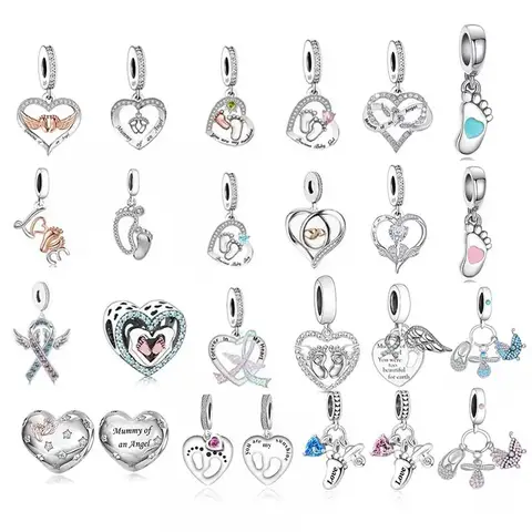 Fit Original Charm Bracelet 925 Silver Pacifier Baby Foot Mummy Of An Angel Baby Miscarriage Awareness Bead For Making Berloque