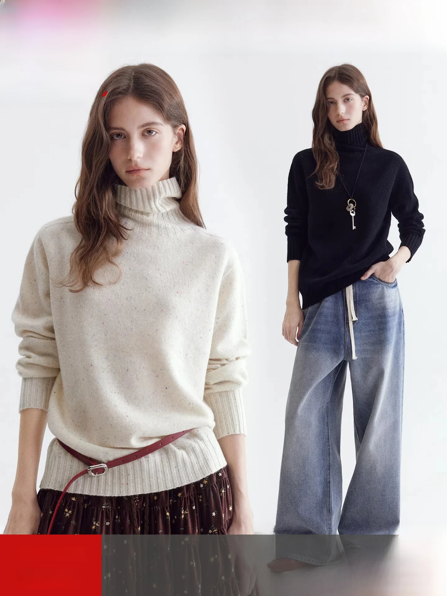 

Fano Woolen Knitted Sweater High Ne Floral Pattern Multicolor Women's Winter Top Casual Sle Regular Fit Long Sve