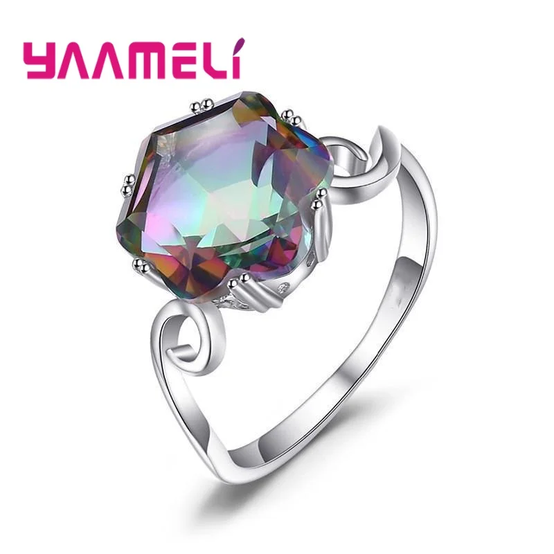 High Class Mystic Rainbow Topaz Finger Jewelry 925 Sterling Silver Wedding Band Rings for Woman Lady Cocktail Birthday Party