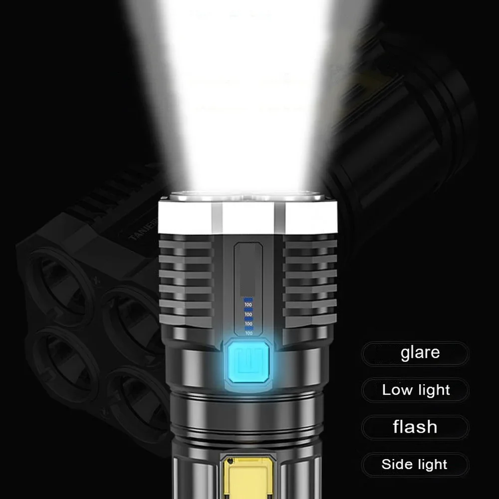 4-core Super Bright Rechargeable LED Spotlight with Battery Display