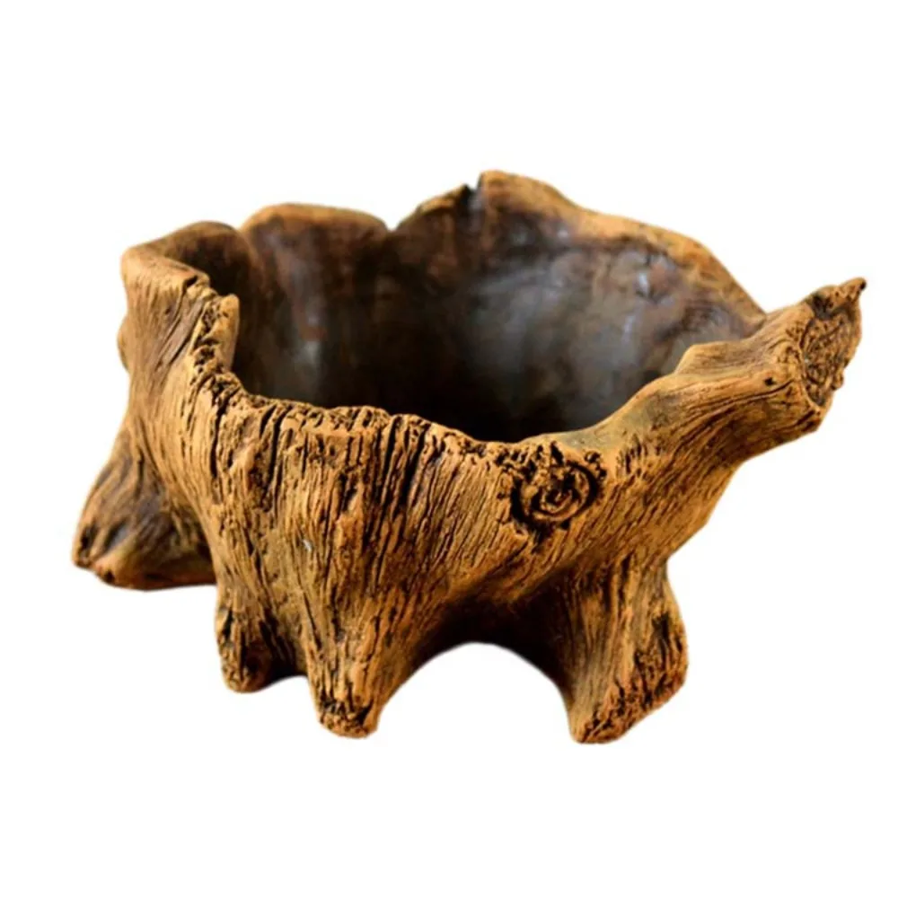 Rustic Stump Log Imitation Wooden Flower Pot Home Decoration Wood Grain Imitation Wood Flowerpot Cement