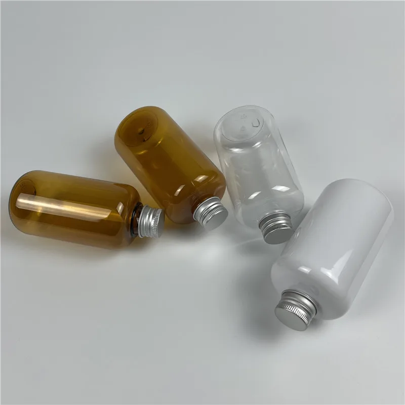 Amber 200ML 250ML X 25 Empty Facial Treatment Clear Lotion Bottle Essential Oil Packaging Plastic Bottle With Aluminum Screw Lid