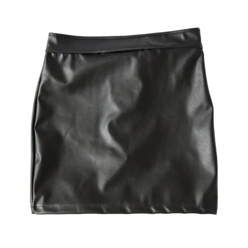 S-XXL Women Sexy Black PVC Faux Leather Mini Skirt & G-String Night Field DS Stage Show Bandage Skirts