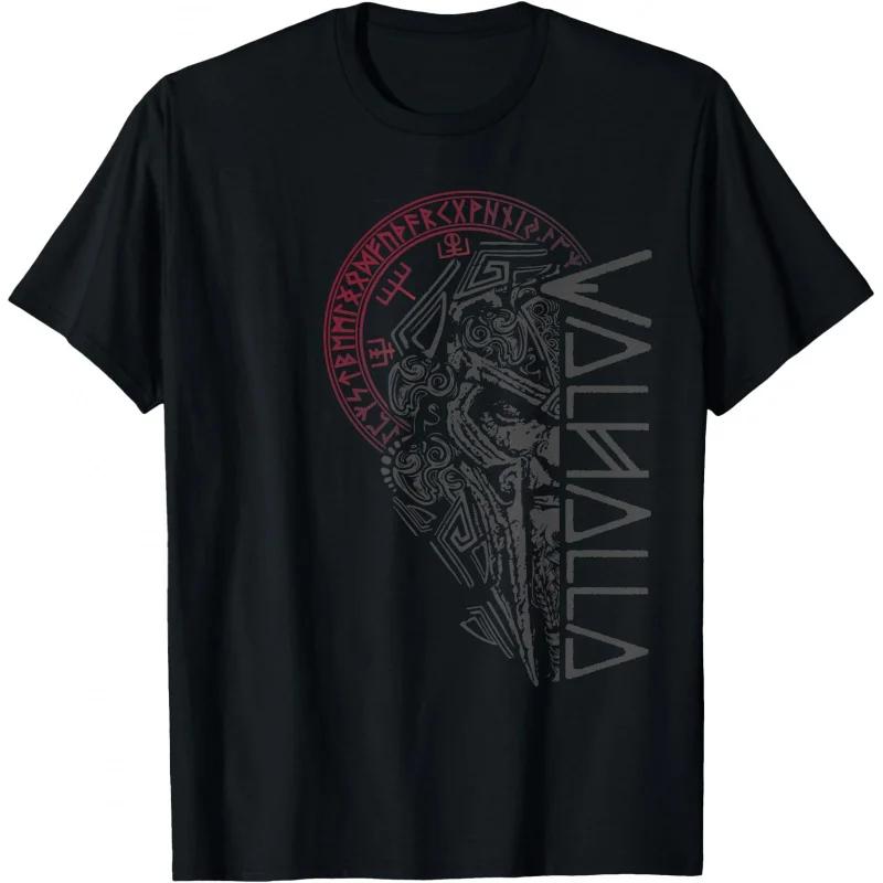 

Walhalla Odin in Mask Runes Nordic Compass Viking Gift T-Shirt Celtic Runes Norse Myths Graphic clothes All size tops