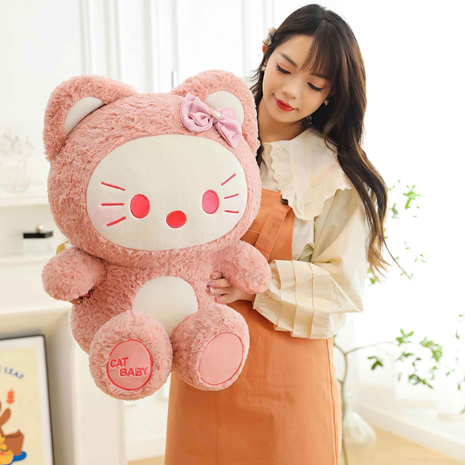 60cm Cartoon Sanrio Hello Kitty Plush Toy Kawaii Bow Tie KT Cat Plushies Soft Stuffed Doll Big Size Bed Sleep Pillow Girs Gift