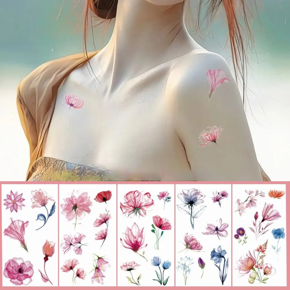 Disposable Watercolor Cherry Blossom Tattoo Sticker Anti Sweat Waterproof Temporary Tattoo Sticker Small Fresh Coloured Drawing