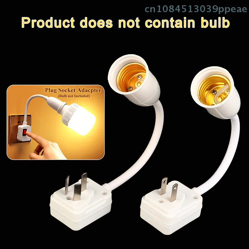 E27 Lamp Base Adapter, Flexible Bend Wall Light Socket Plug with Switch, Lamp Bulb Extension Holder