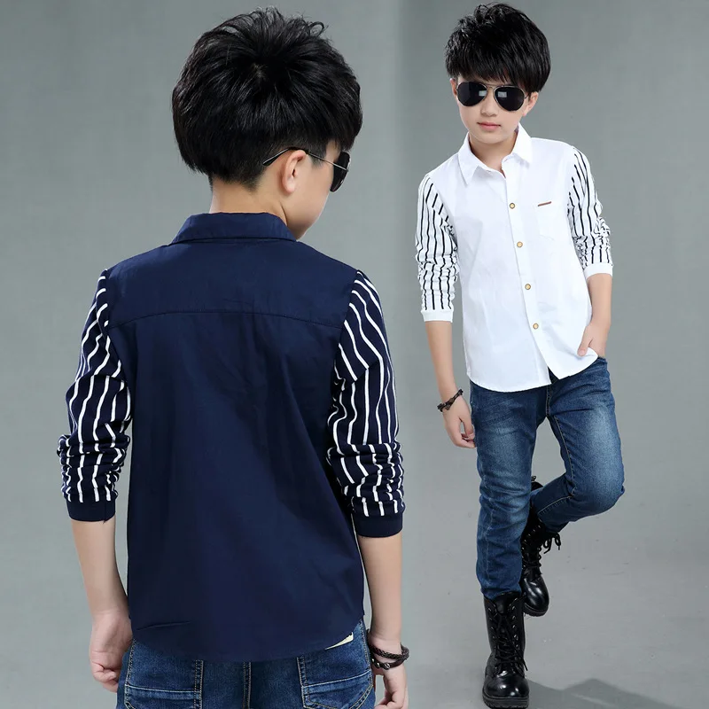 Casual Gentleman Boy Wedding Party Formal Clothes Child Shirts Long Sleeve Turn-down Collar White School Kids Shirt Tops Costume