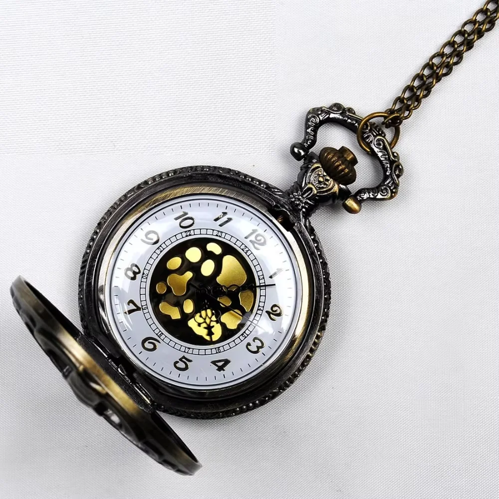 مصقول البرونزية العمود الفقري العظام الضلع سلسلة ساعات ريترو موضة كوارتز جبل الذهب الهاتفي الرجال كول عادية هدية ساعة سلسلة