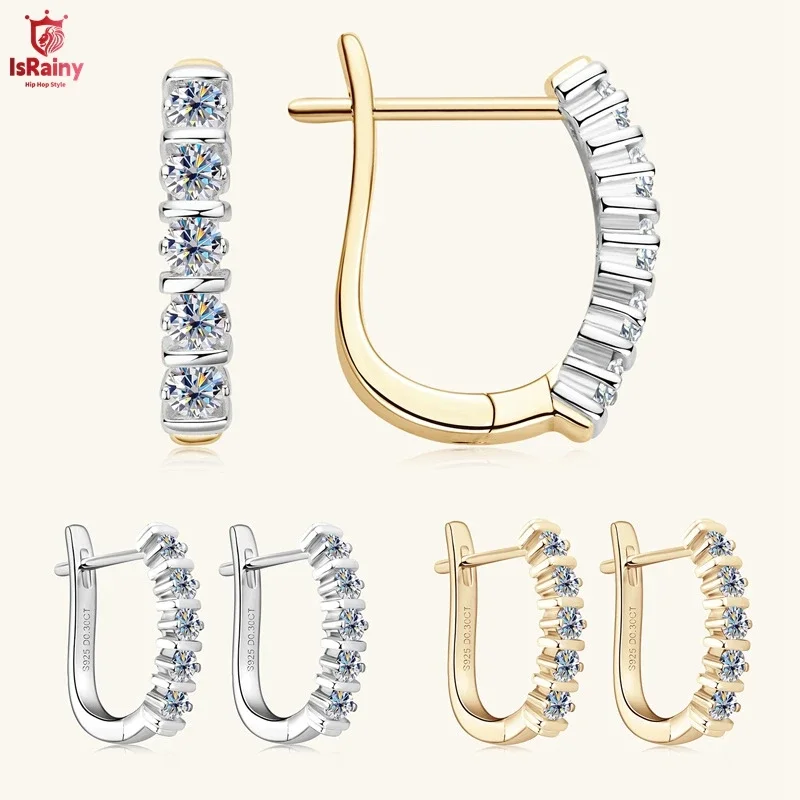 IsRainy 925 Sterling Silver 18K Gold Round Cut 2.5MM VVS1 D Color Moissanite Diamond Hoop Earrings Party For Women Fine Jewelry