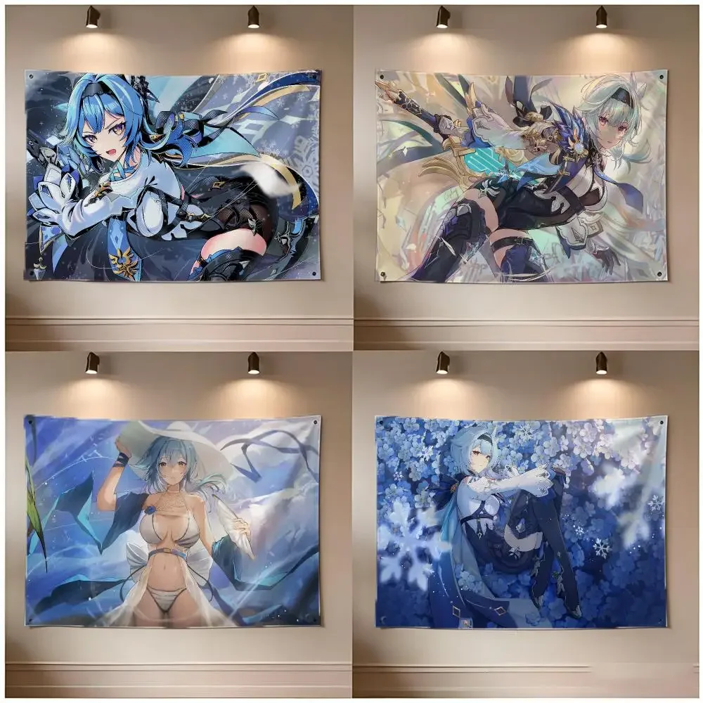 Elegant Genshin Cozy Eula Flags Borderless Four Ring Ornament Indoor Outdoor Decoration Quick Hang Install