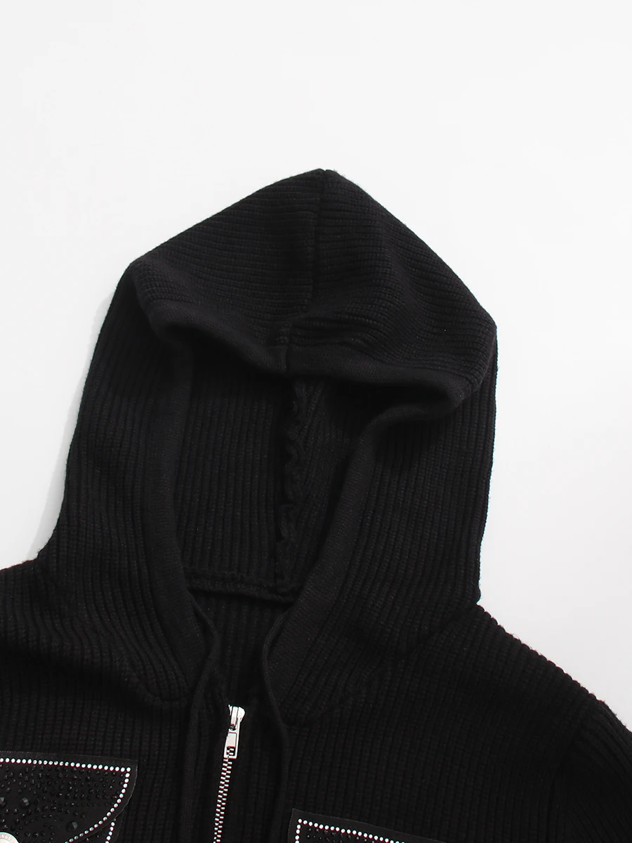 ROMISS الصلبة فضفاضة تقسم سستة البلوزات الموضة للنساء الخامس الرقبة طويلة الأكمام المرقعة جيوب سترة الملابس النسائية #6