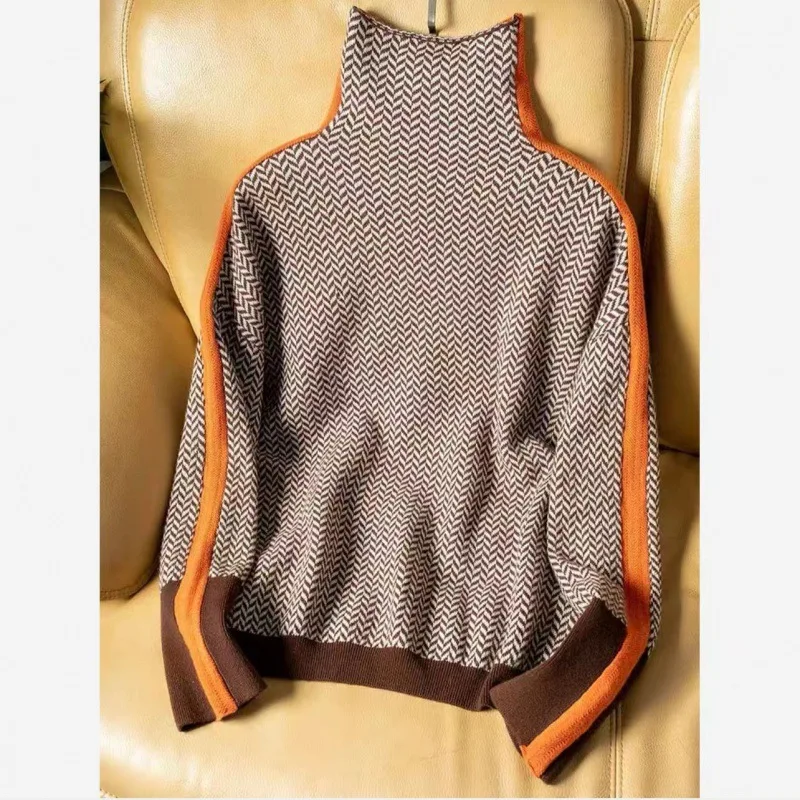 Suéter de punto coreano para mujer, jersey de cuello alto, Tops de punto a la moda, 2023
