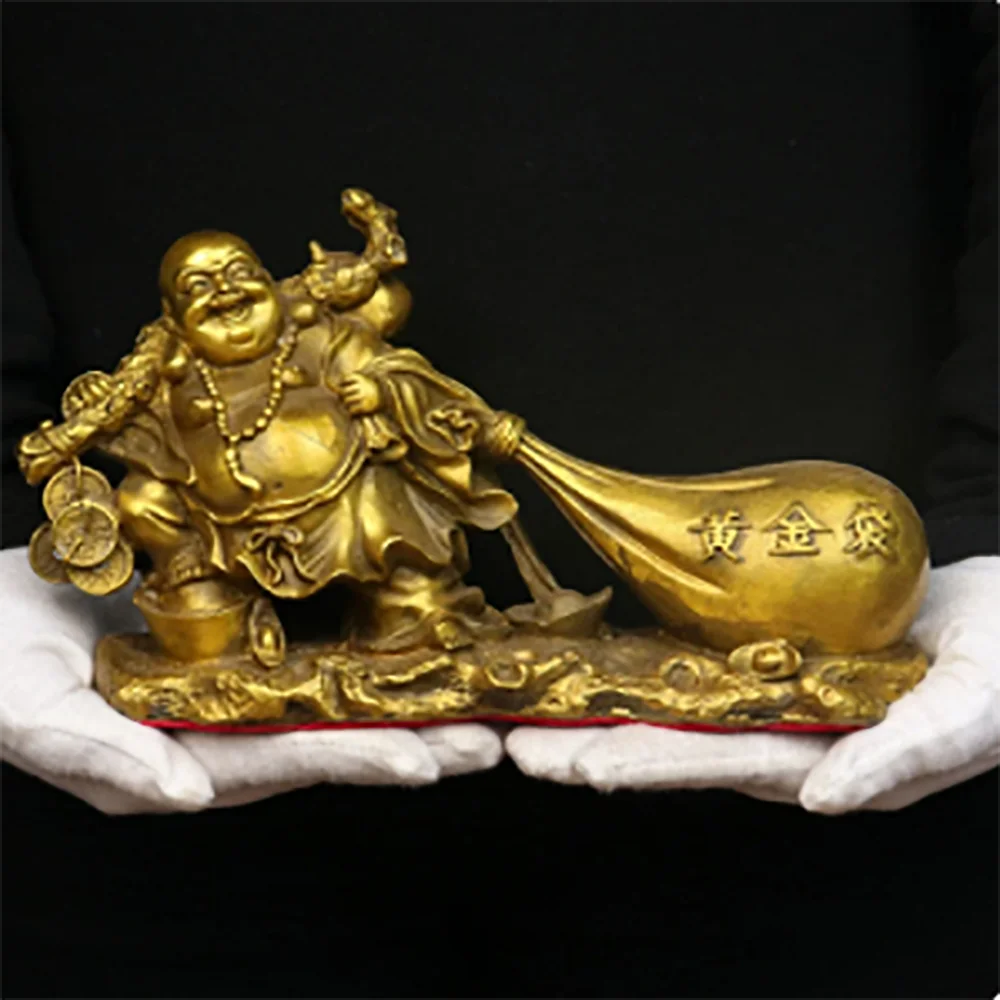 

Pure Copper Maitreya Buddha Statue Big Belly Laughing Buddha Ornament Monk Gold Bag Company Opening