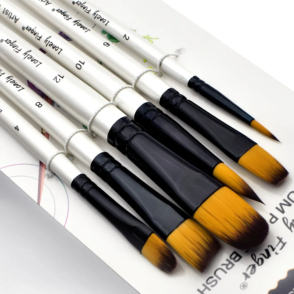 

6Pcs White Nylon Artist Paint Brushes Set for Acrylic, Oil, Watercolor, Gouache, Face and Rock Painting - Art Crafts Brush Kit