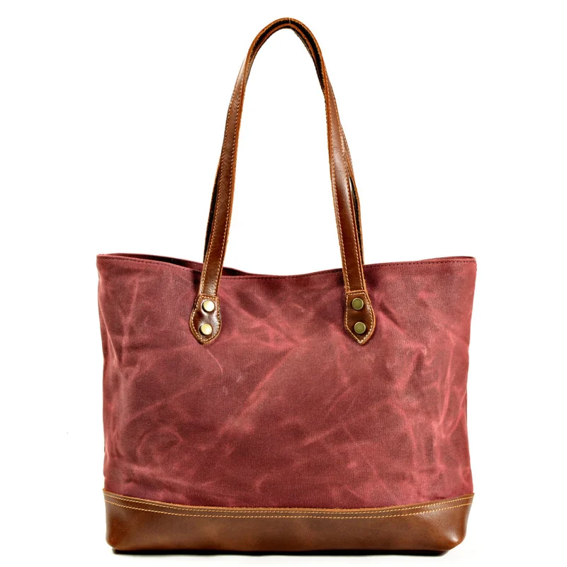 Canvas with genuine leather women's bag 5 colors hand-held shopping bag solid color - crossbody tote bag casual bag handbag