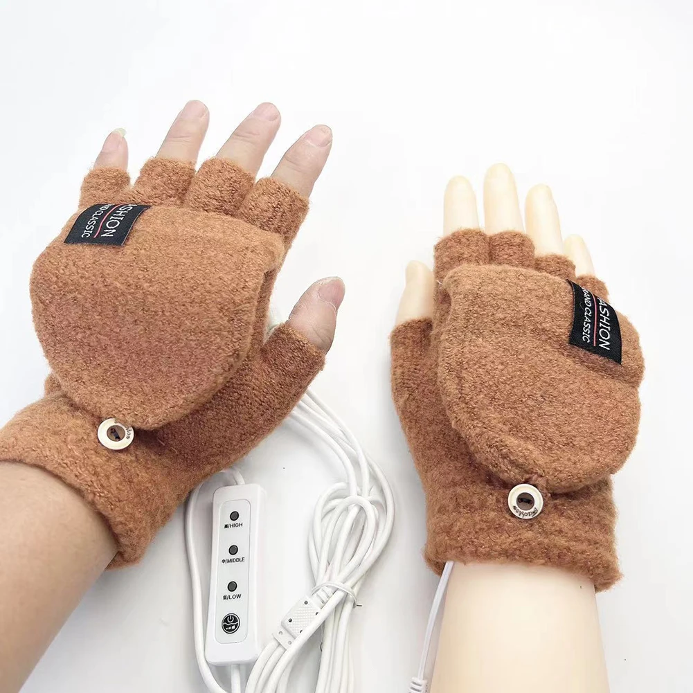 Rechargeable USB Electric Heated Gloves Half Finger Hand Warmers Women & Men Reusable Winter Warm Heating Laptop Mittens Heater