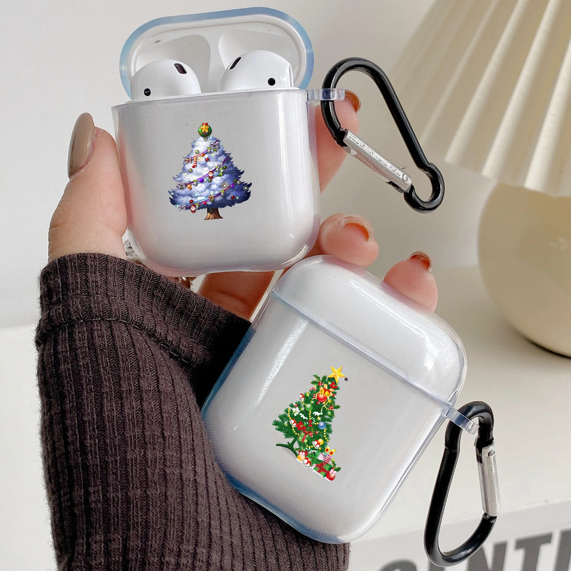 Christmas Tree New Year Silicone Case For Apple Airpods 1 or 2 Shockproof For AirPods 3 Pro Pro2 Transparent Earphone Protector