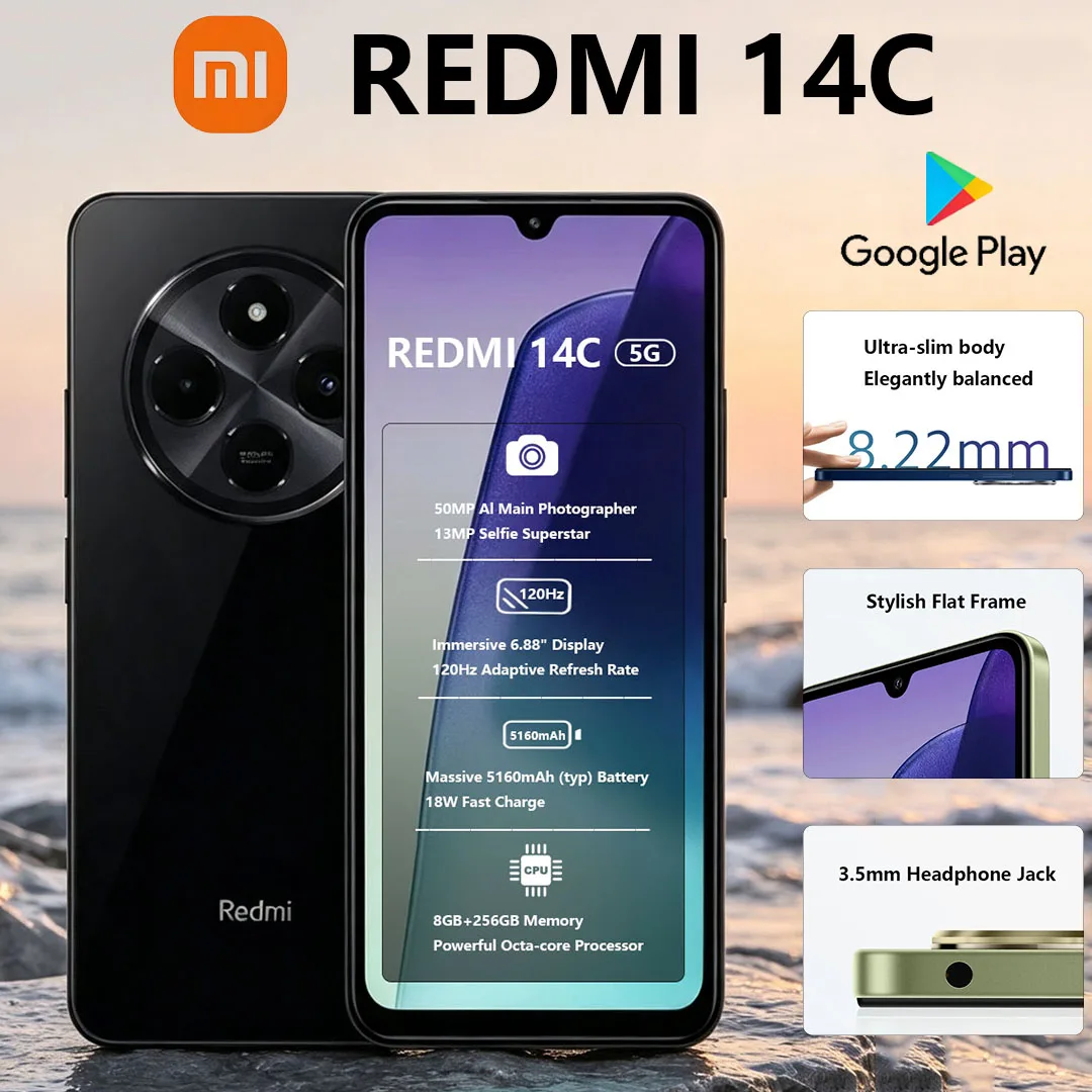 New Xiaomi Redmi 14C 5G Dual-SIM Mobile Phone 50MP Main Camera 5160mAh Large Battery High-Performance Global Version Smartphone